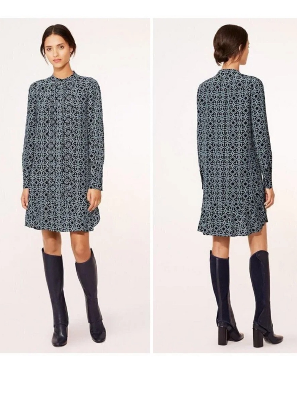 TORY BURCH Massey Shirt Dress ~ 100% Silk Black Pompidou Size 0 tunic dress